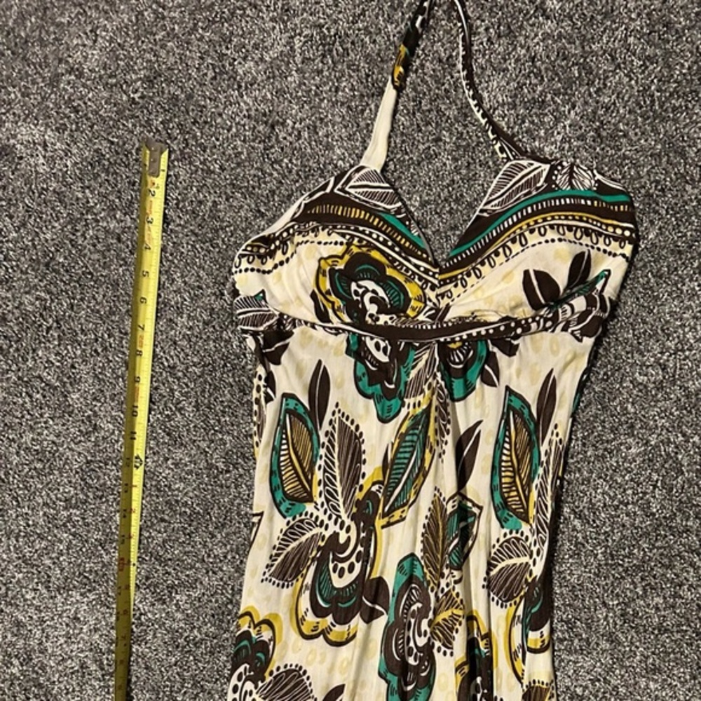 Alyn Paige New York Halter Maxi Dress Floral Boho Teal Brown Yellow Size L‎